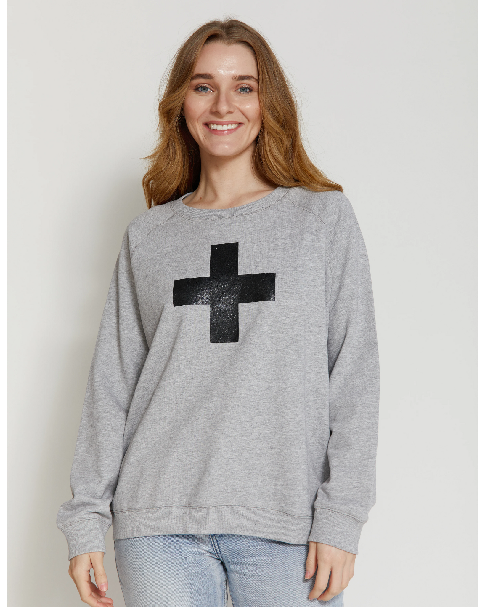 Glitter Black Cross Sweater - Grey Marle