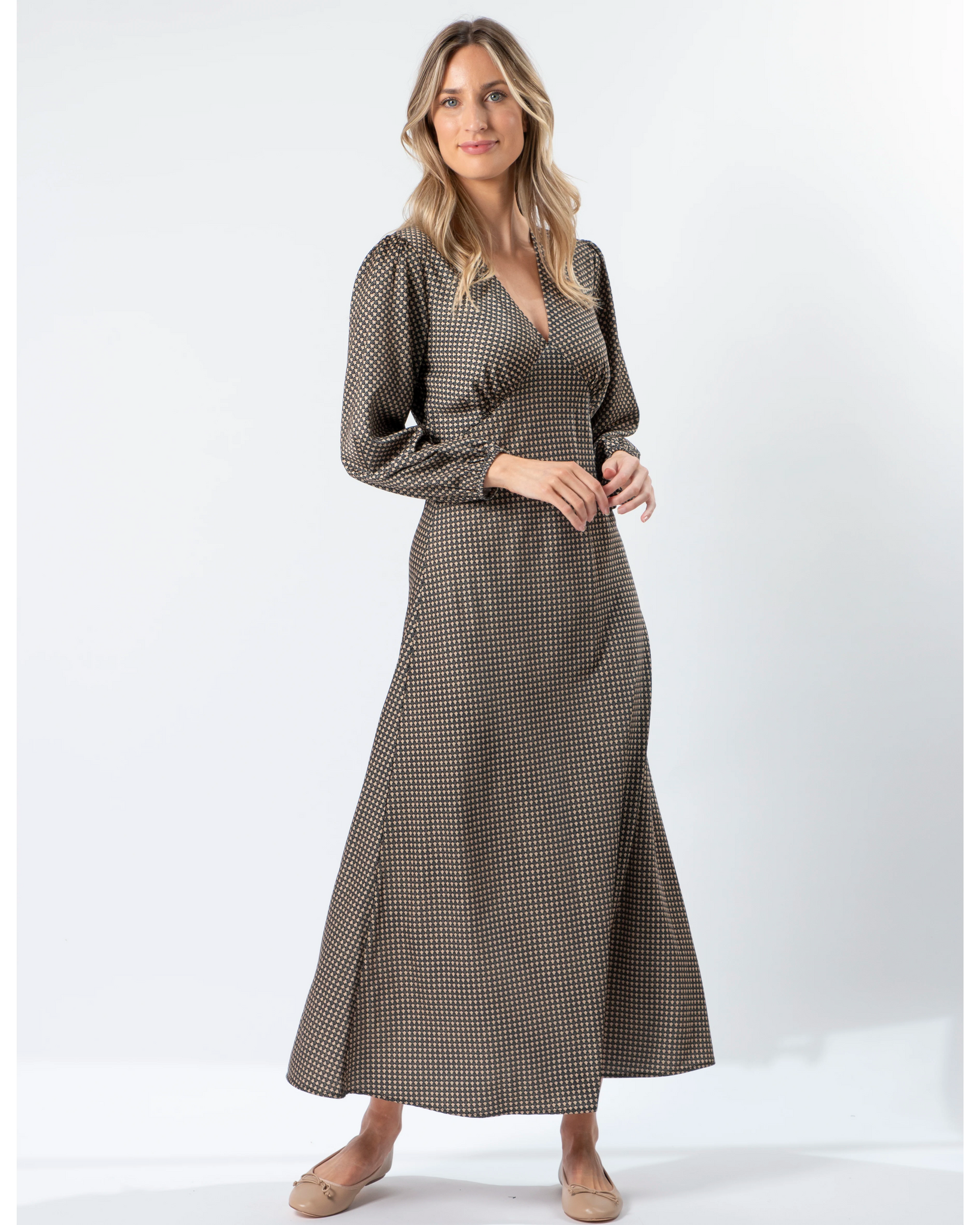 Serene Dress - Safari Houndstooth