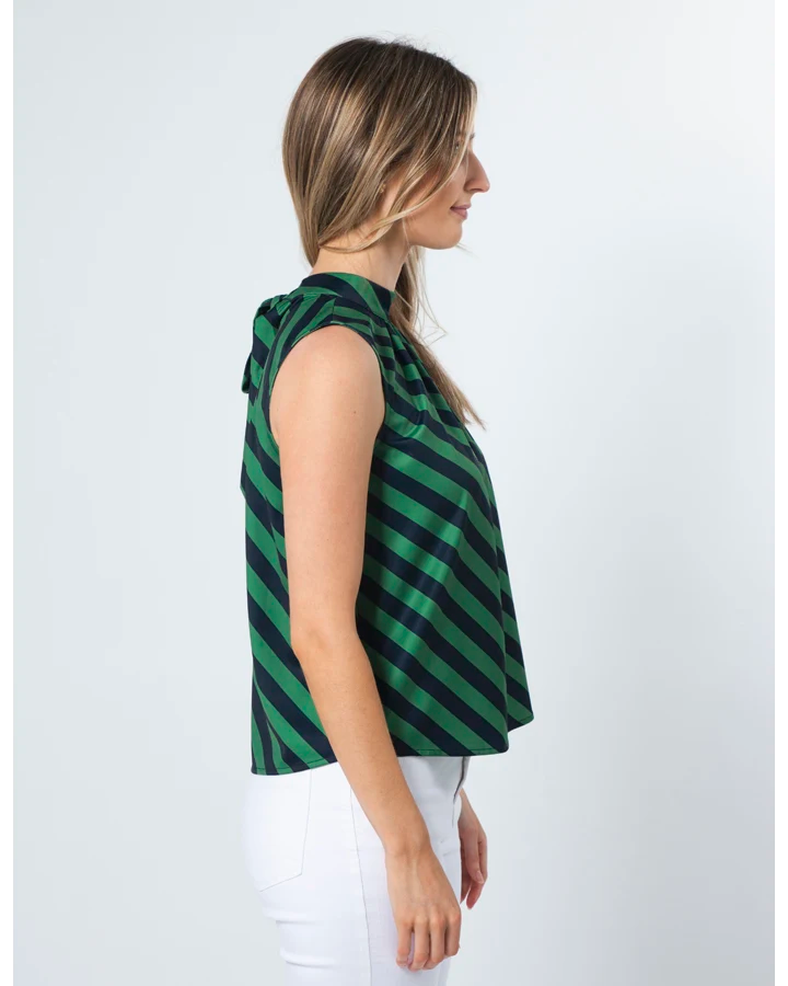 Jenna Top - Navy Green Stripe