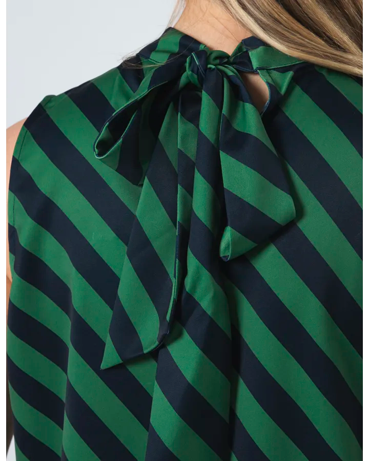 Jenna Top - Navy Green Stripe