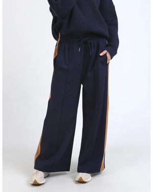 Carmen Wide Leg Pant - Navy Tan Stripe