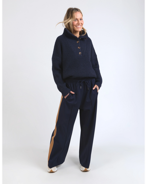 Carmen Wide Leg Pant - Navy Tan Stripe
