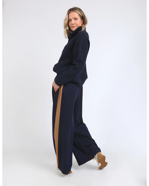 Carmen Wide Leg Pant - Navy Tan Stripe