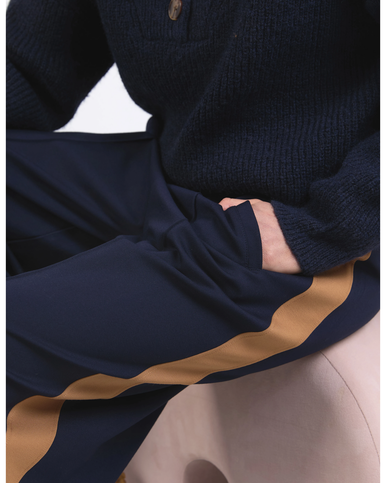 Carmen Wide Leg Pant - Navy Tan Stripe