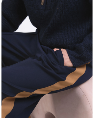 Carmen Wide Leg Pant - Navy Tan Stripe