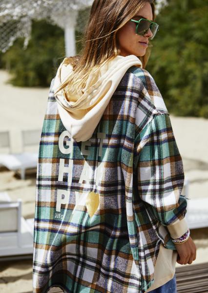 Vintage Flannel Check Hooded Sweat Jacket - Natural Green