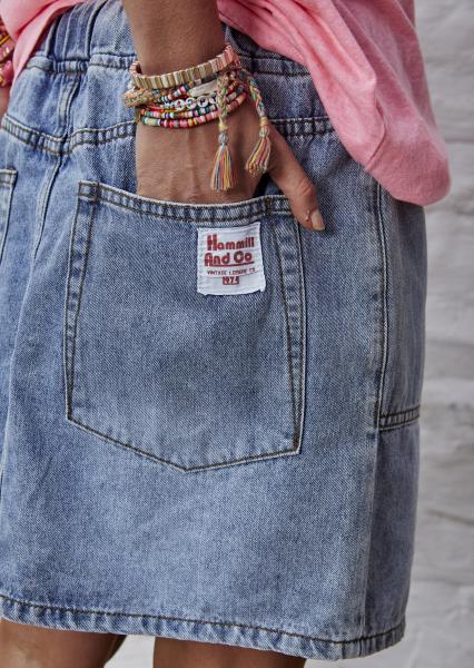 Denim Skirt with Elastic Waist - Stonewash Denim