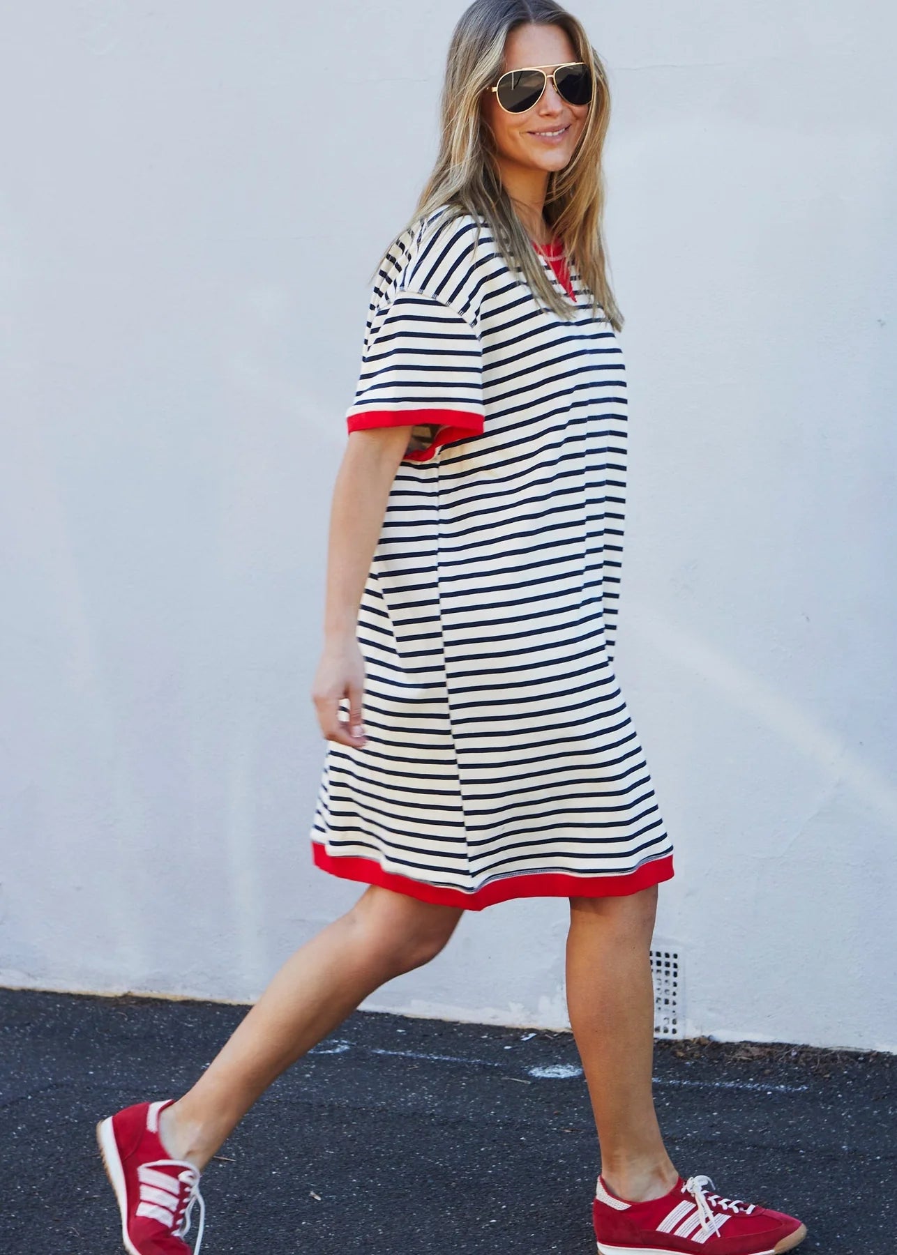 Stripe Beach Dress - Natural Red PREORDER
