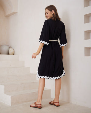 Ric Rac Midi Dress - Black