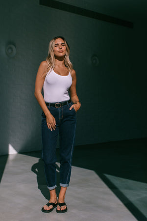 Cuffed Barrel Leg Jean - Indigo