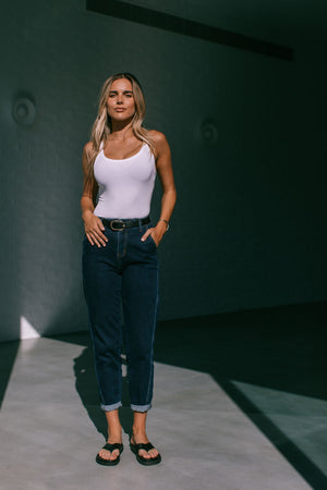 Cuffed Barrel Leg Jean - Indigo