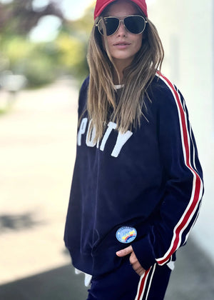 Sporty Velour Sweat - Navy