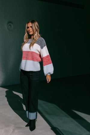 Colour Block Stripe Knit - Berry Blue Multi