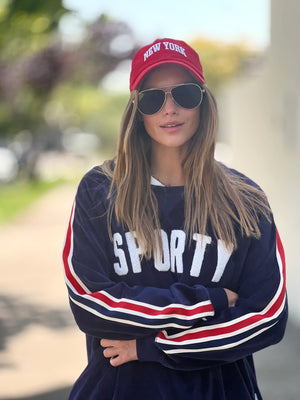 Sporty Velour Sweat - Navy