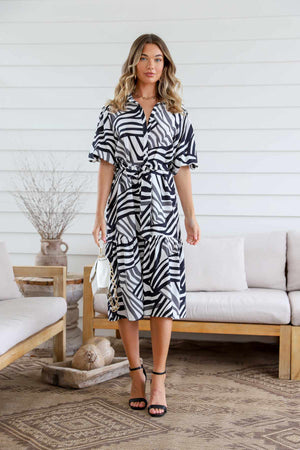 Amari Dress - Black White Abstract