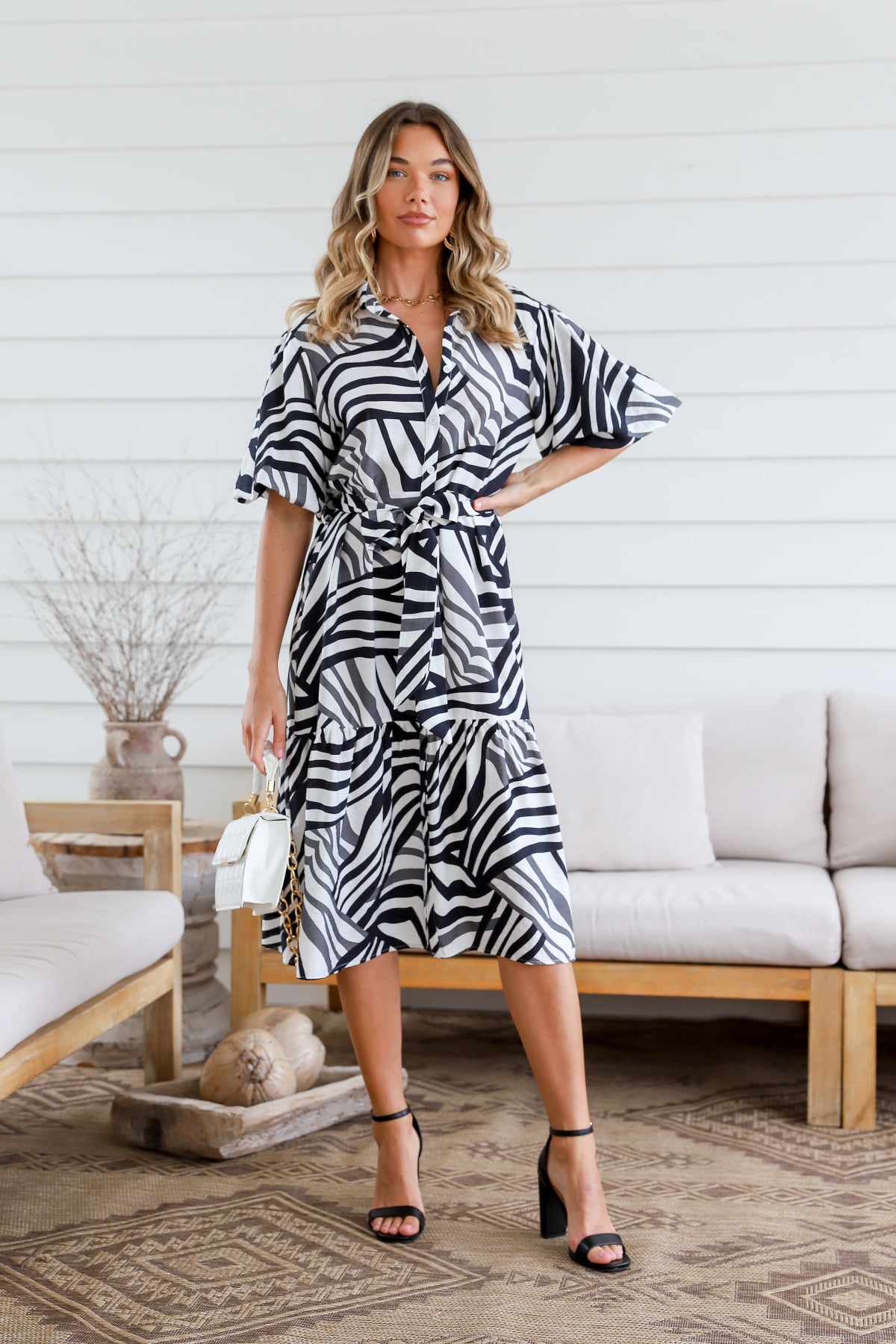 Amari Dress - Black White Abstract