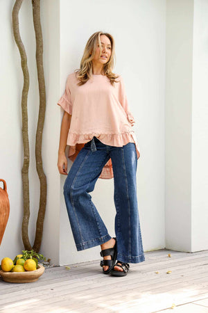 Ric Rac Linen Ruffle Top - Blush