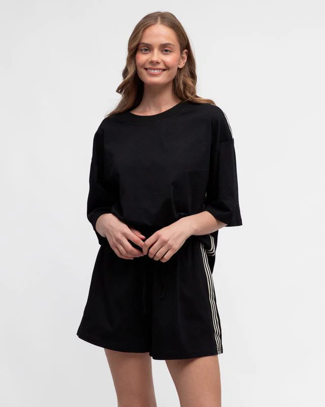 Tee Shirt With Side Stripes - Black