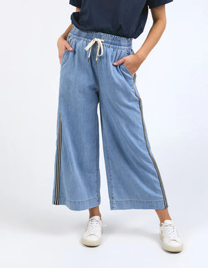 Greta Wide Leg Pant Side Tape - Light Blue