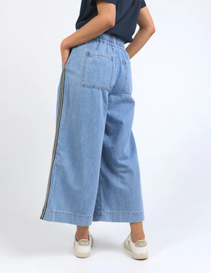 Greta Wide Leg Pant Side Tape - Light Blue