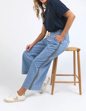 Greta Wide Leg Pant Side Tape - Light Blue