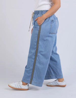 Greta Wide Leg Pant Side Tape - Light Blue