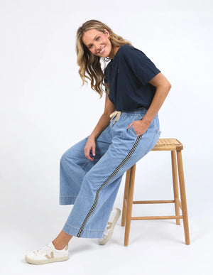 Greta Wide Leg Pant Side Tape - Light Blue