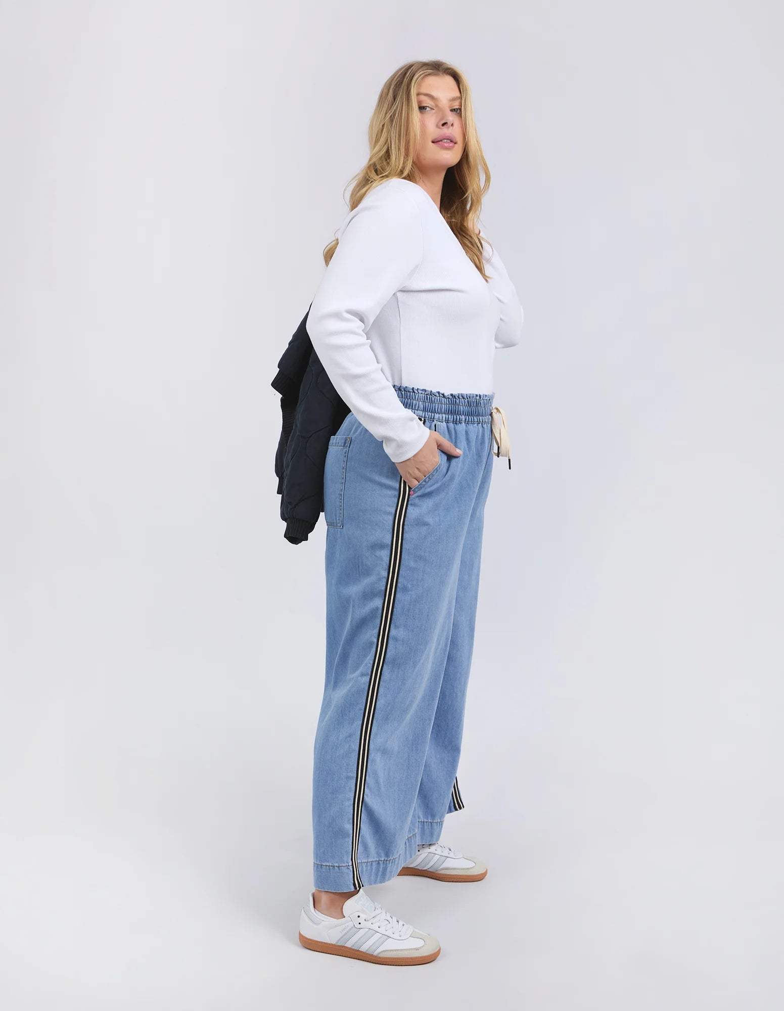 Greta Wide Leg Pant Side Tape - Light Blue