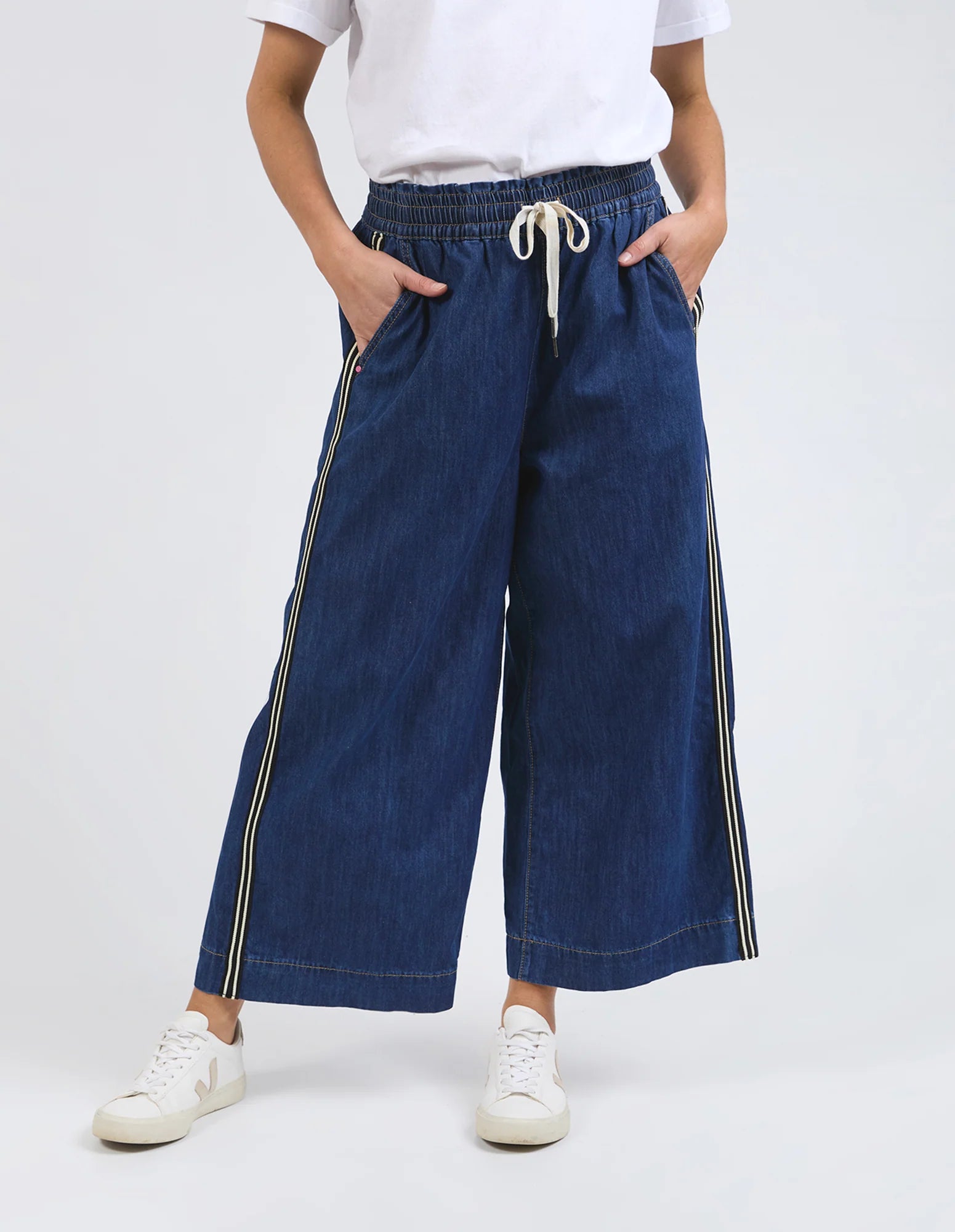 Greta Wide Leg Pant Side Tape - Dark Blue Wash