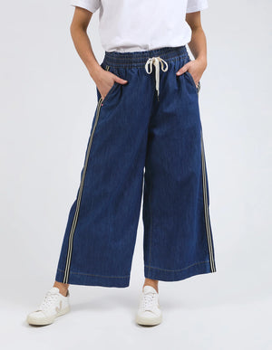 Greta Wide Leg Pant Side Tape - Dark Blue Wash
