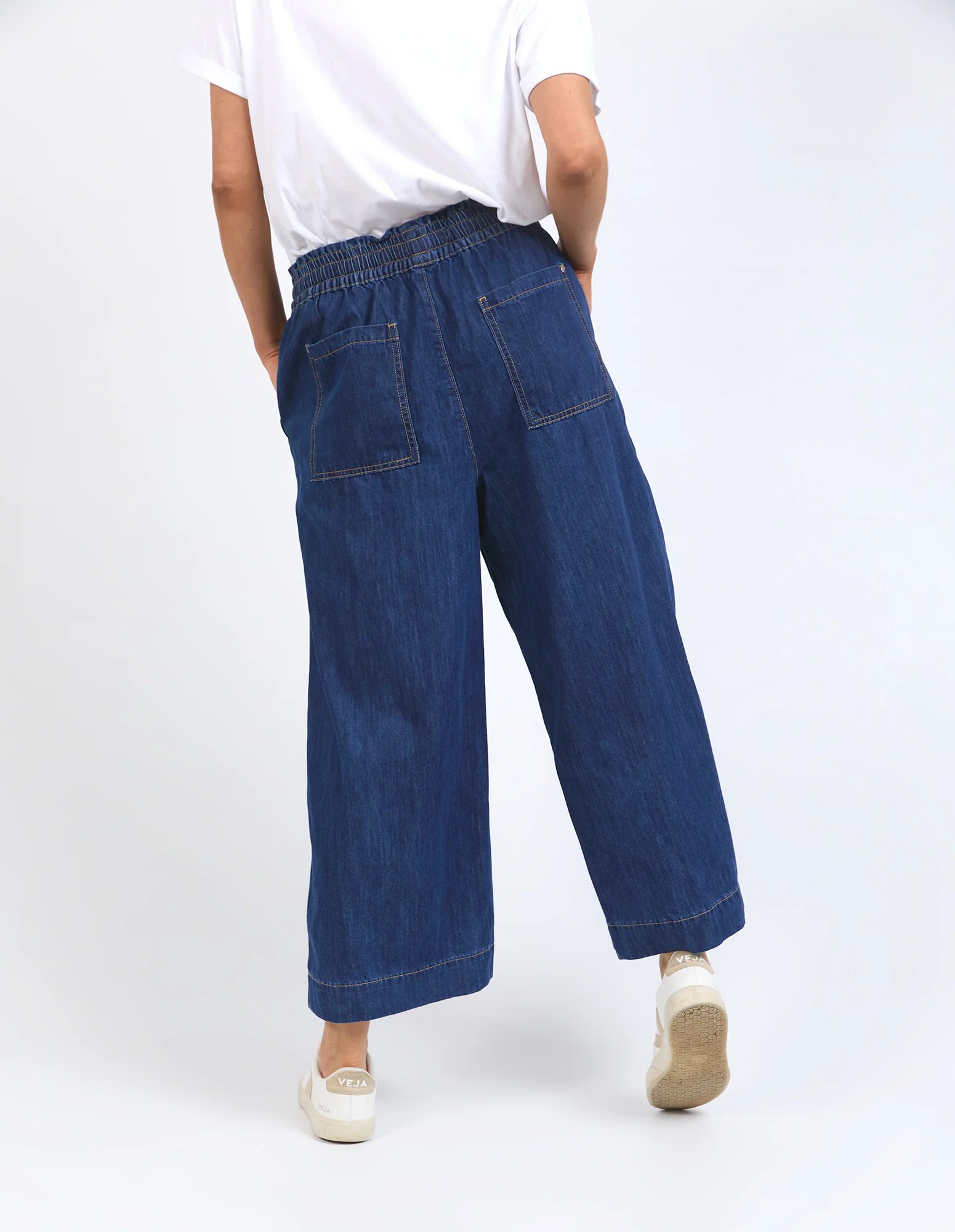 Greta Wide Leg Pant Side Tape - Dark Blue Wash