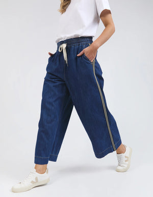 Greta Wide Leg Pant Side Tape - Dark Blue Wash