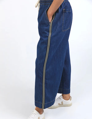 Greta Wide Leg Pant Side Tape - Dark Blue Wash