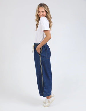 Greta Wide Leg Pant Side Tape - Dark Blue Wash
