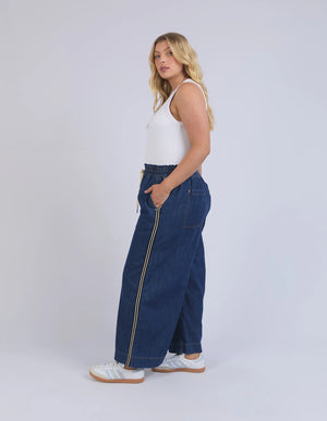 Greta Wide Leg Pant Side Tape - Dark Blue Wash