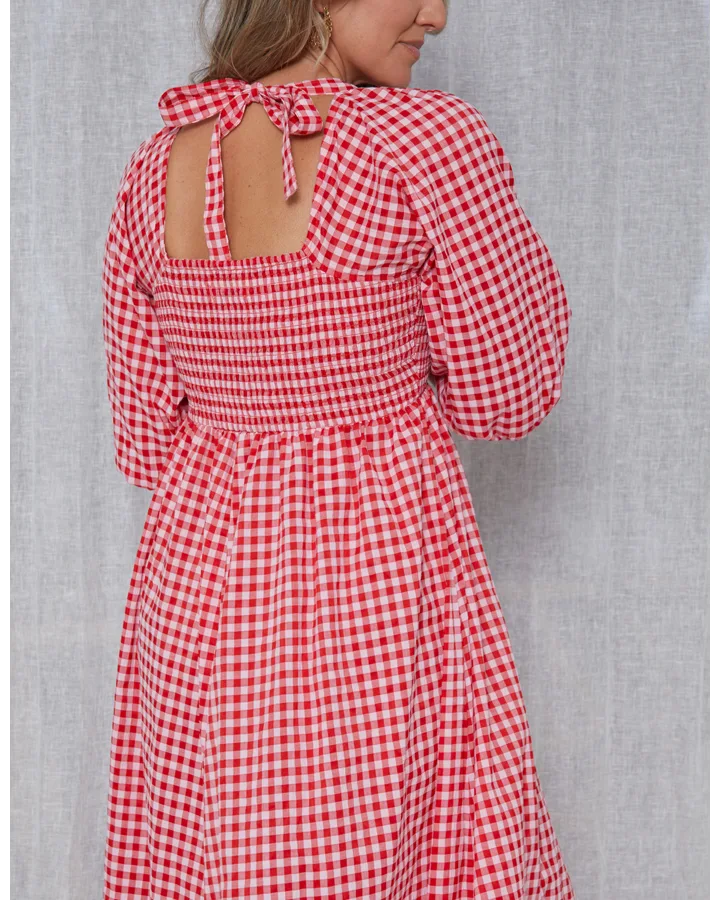Sherry Dress - Red Pink Gingham