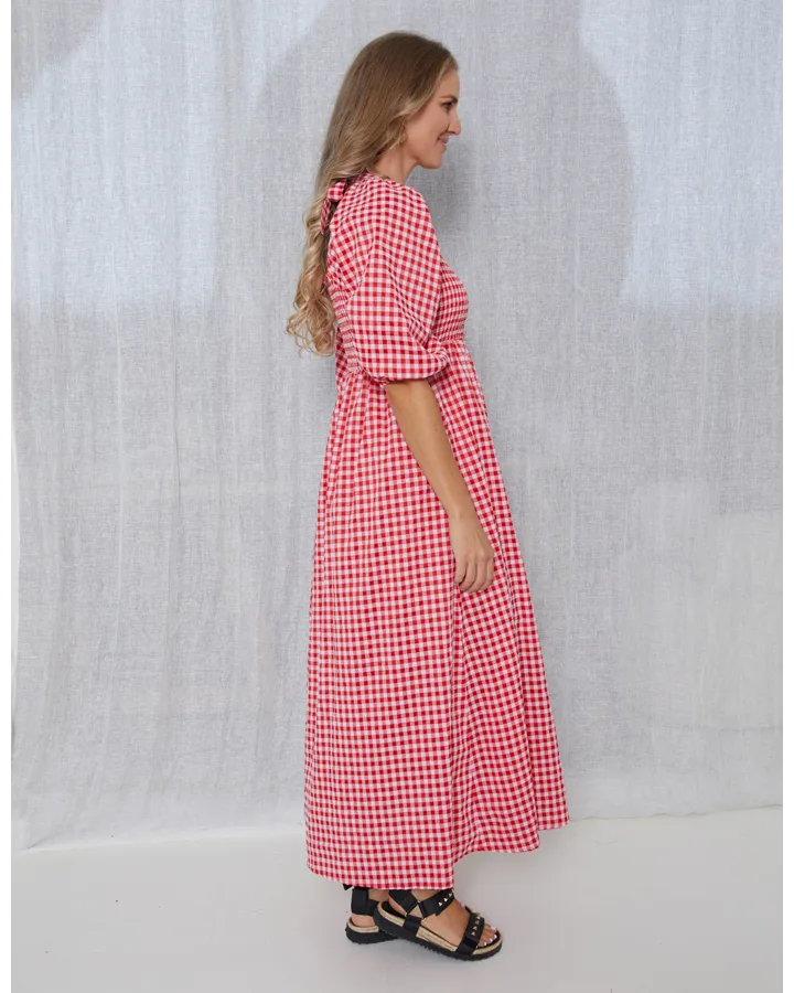 Sherry Dress - Red Pink Gingham