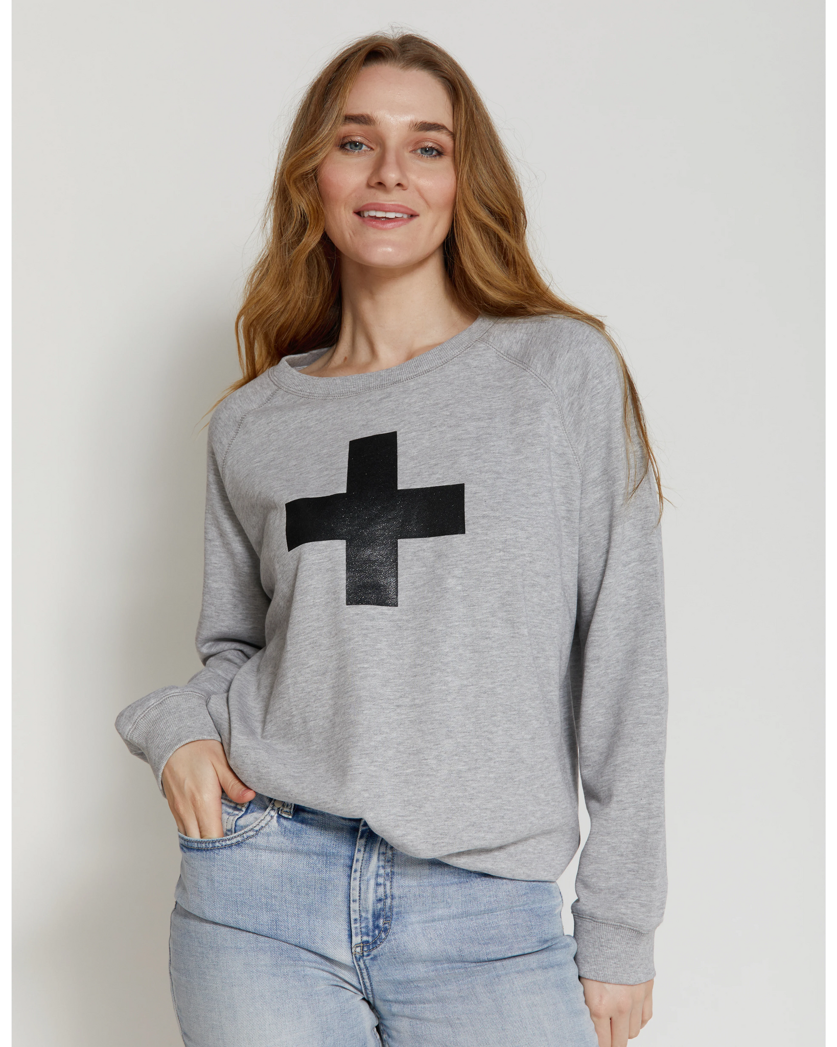 Glitter Black Cross Sweater Grey Marle Harlos