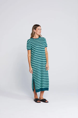 Squiggle Dress - Sage and Cyprus