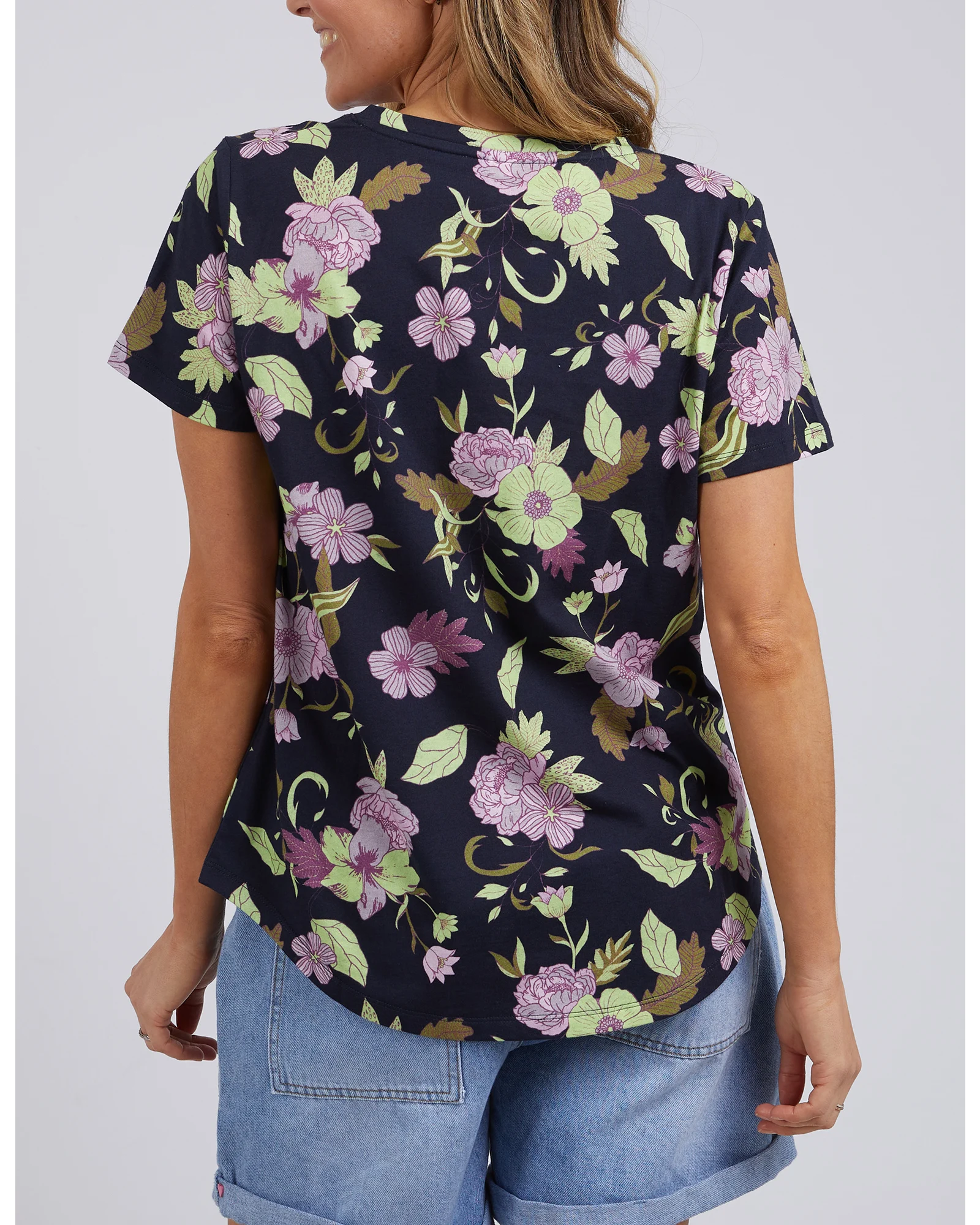 Emmaline V Neck Tee - Navy Floral