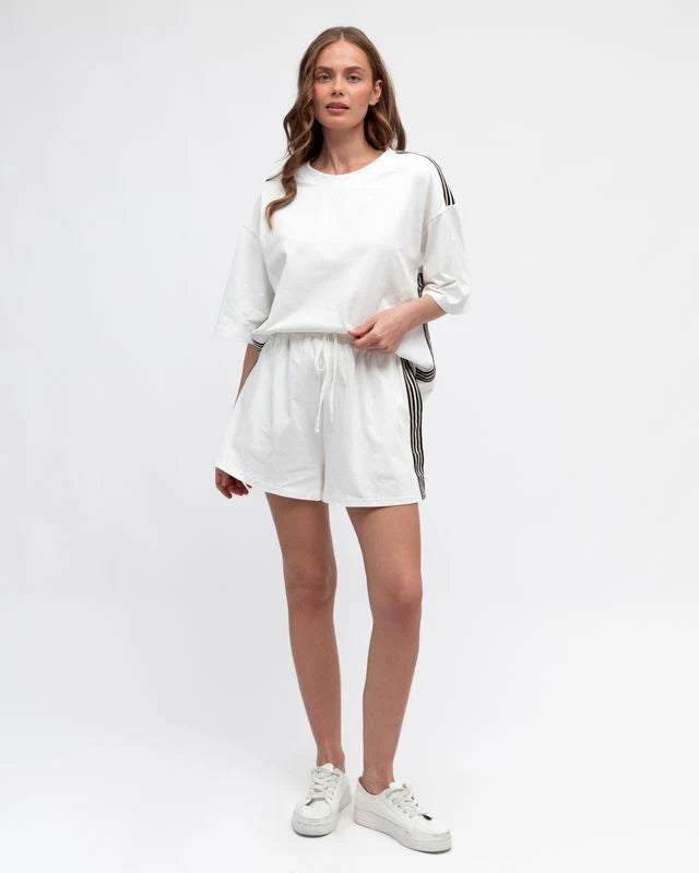 Tee Shirt With Side Stripes - White