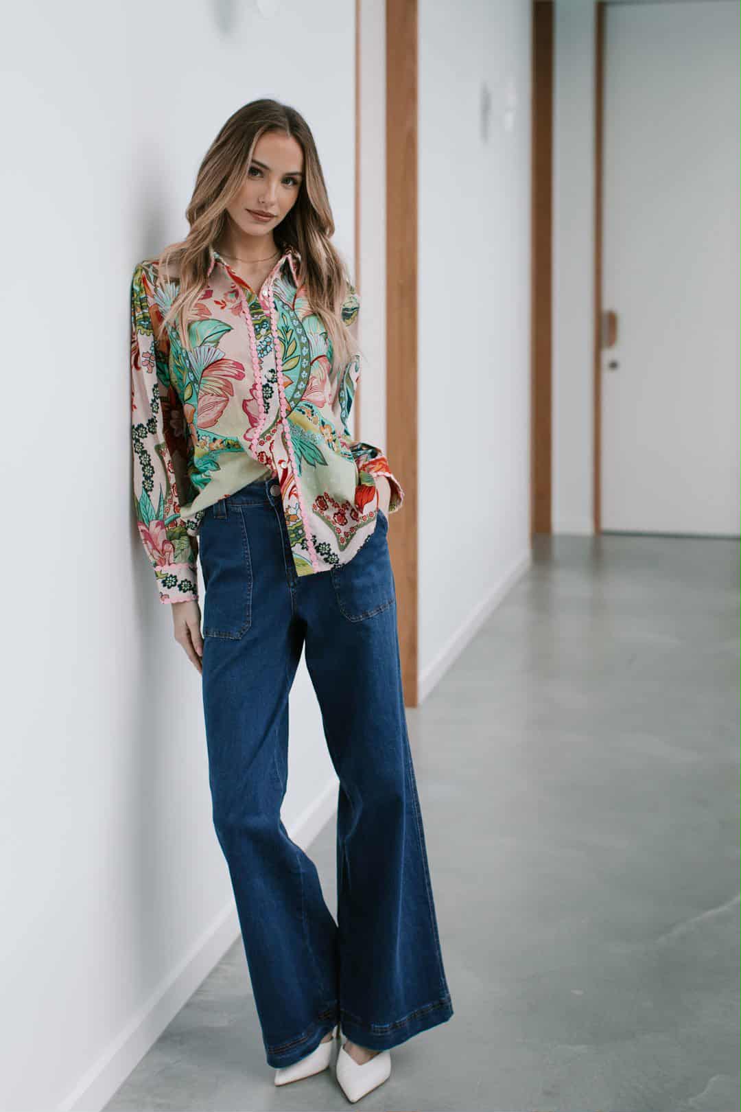 St Tropez Cotton Dobbie Shirt - Pink Green Multi