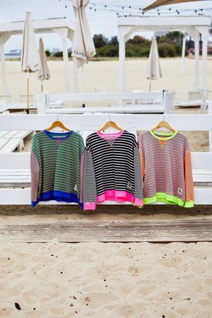 Retro Stripe Sweat - Green Pink