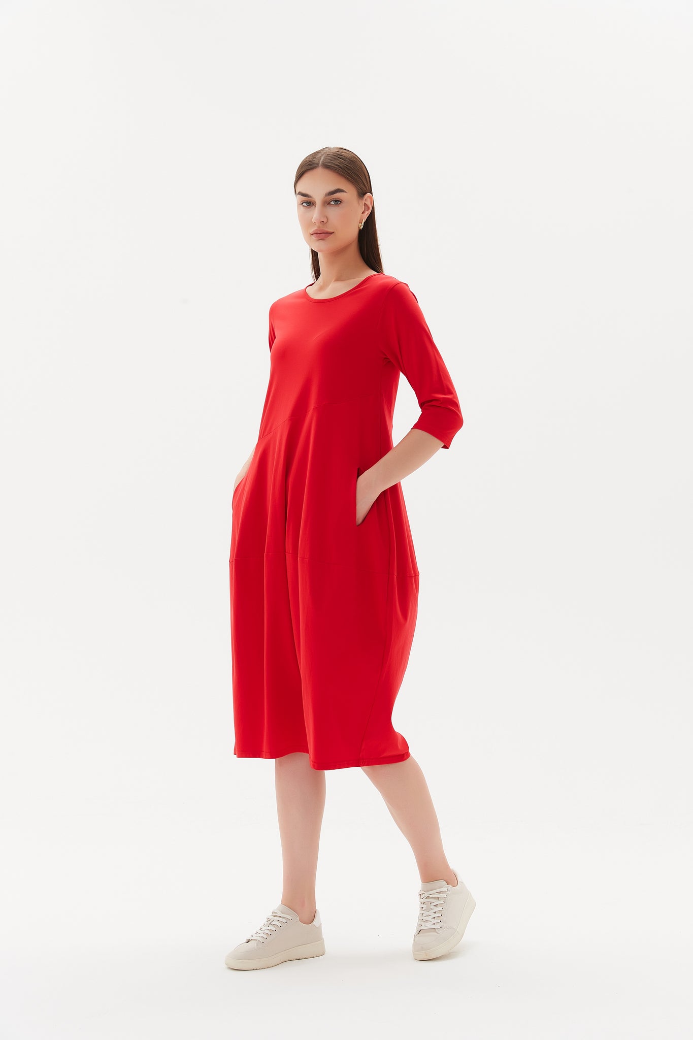 Diagonal Seam Dress - Red (Lighter Weight)