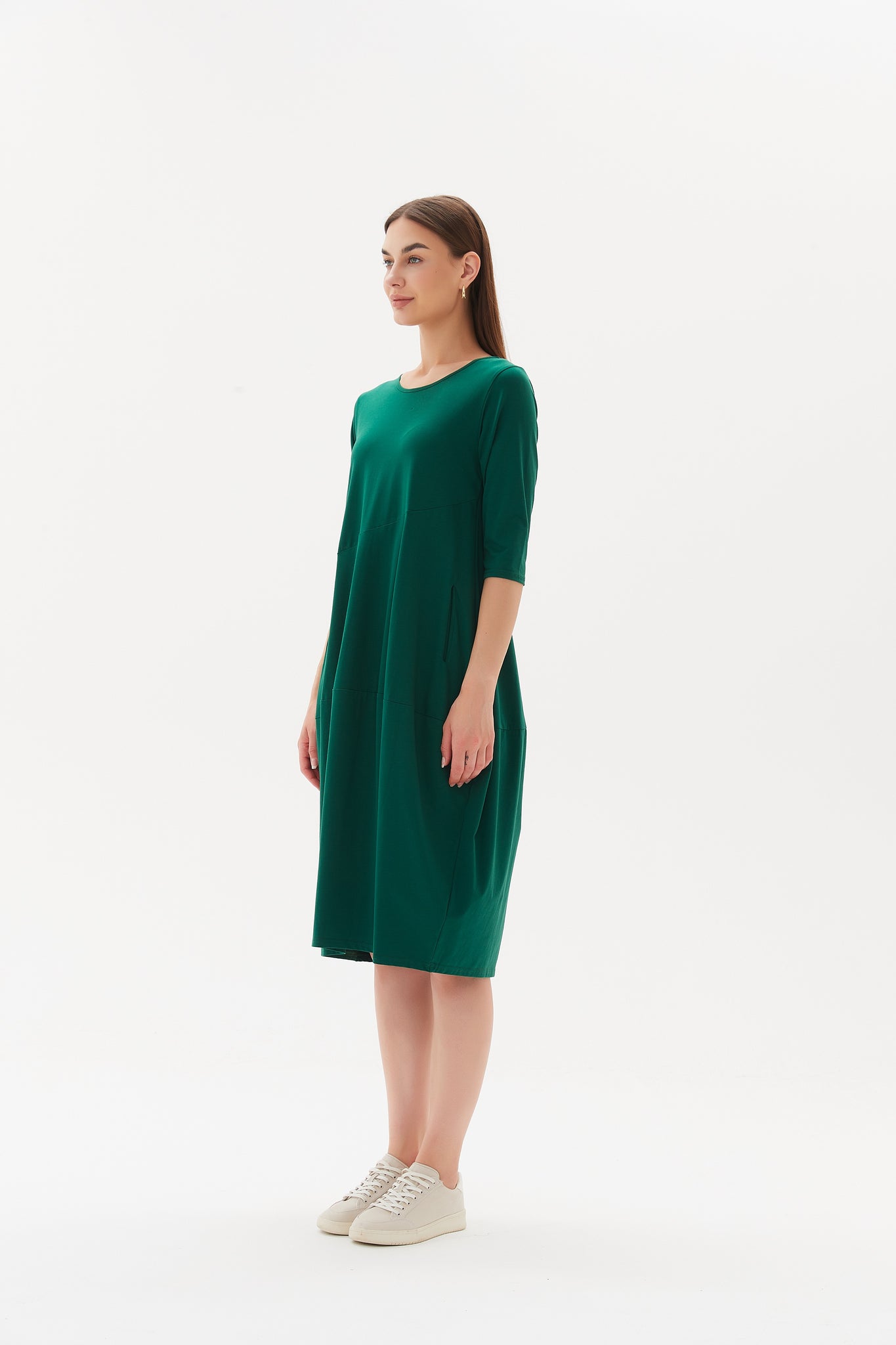 Diagonal Seam Dress - Emerald (Lighter Weight)