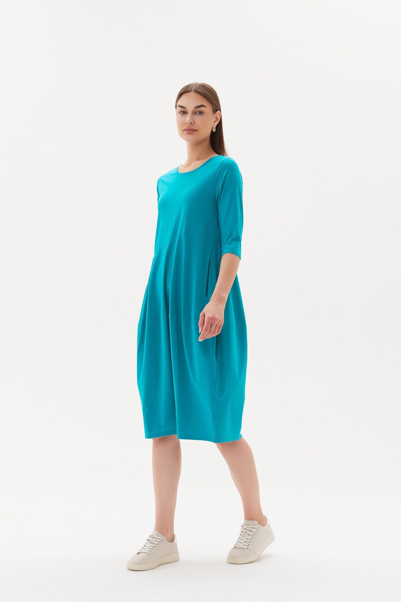 Diagonal Seam Dress - Deep Aqua (Lighter Weight)