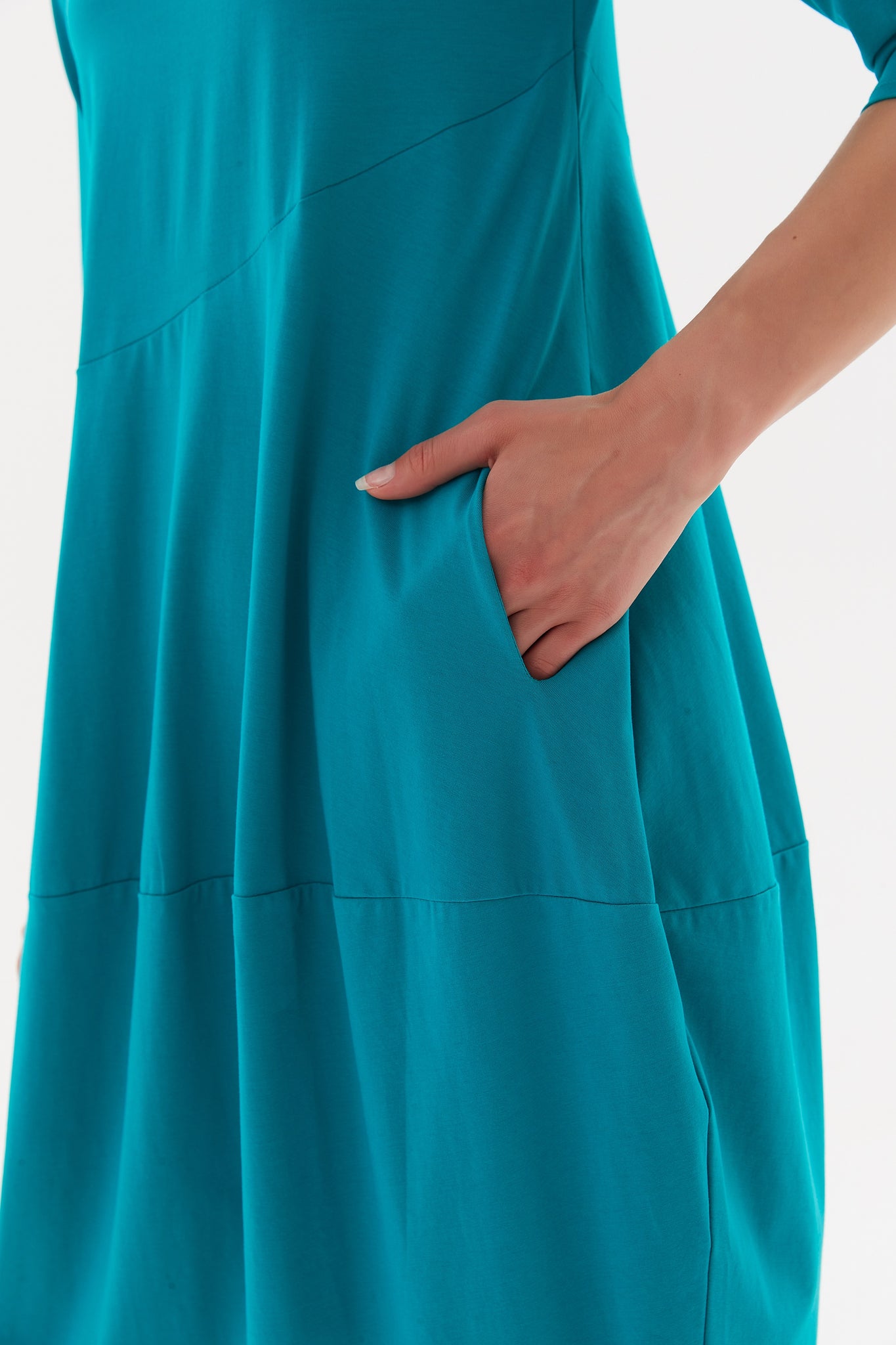 Diagonal Seam Dress - Deep Aqua (Lighter Weight)