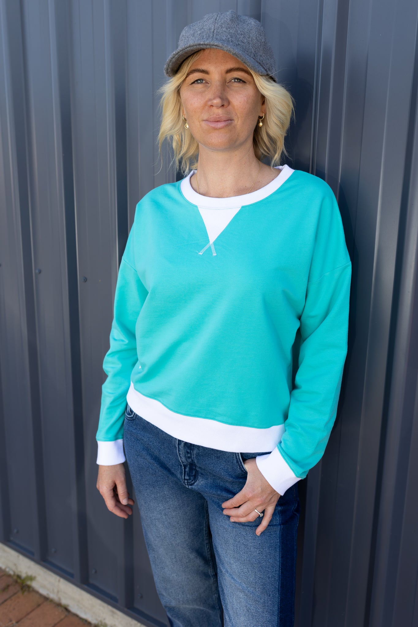 Heart Sweater with White Contrast - Bright Blue
