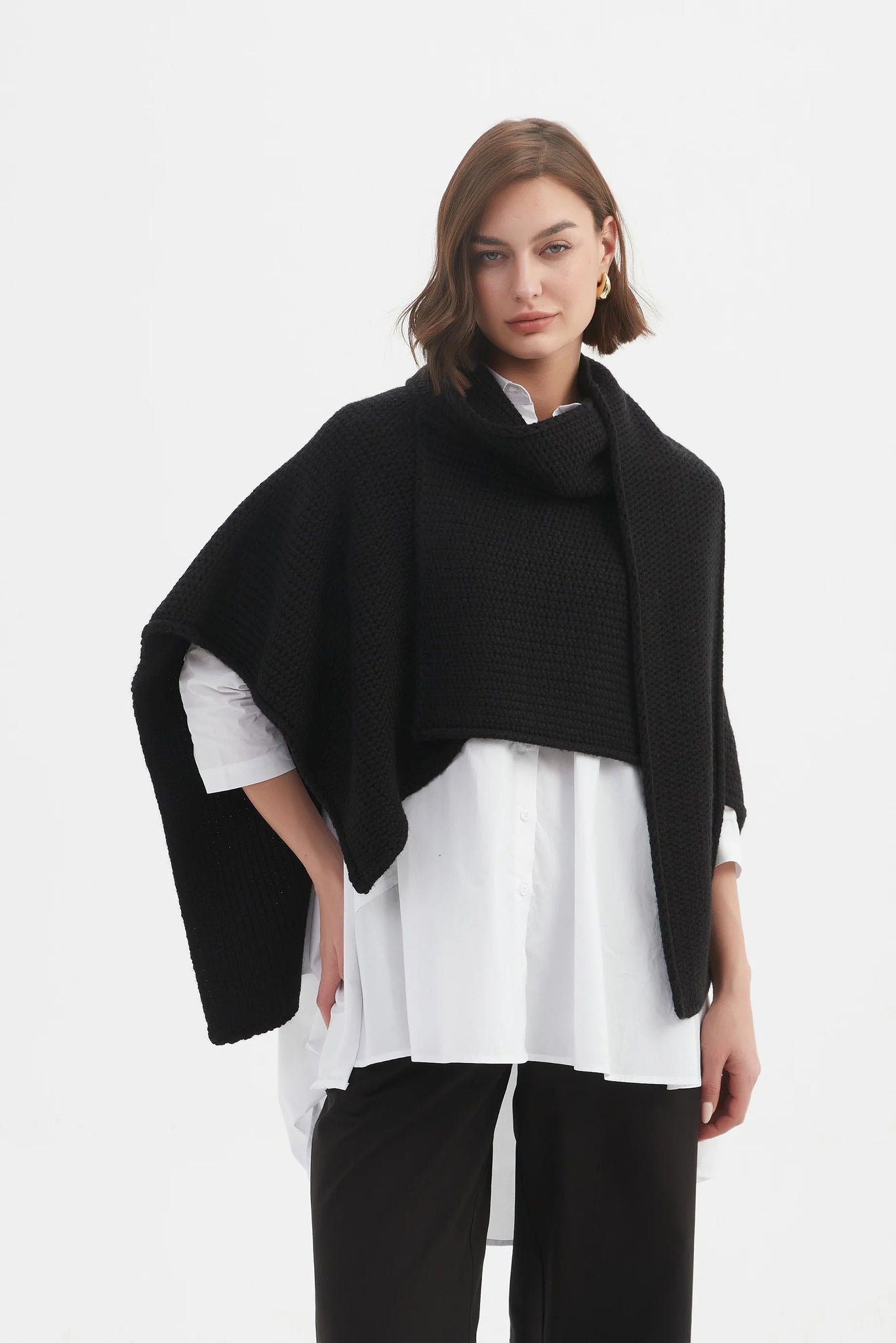Asymmetric Wrap Knit - Black