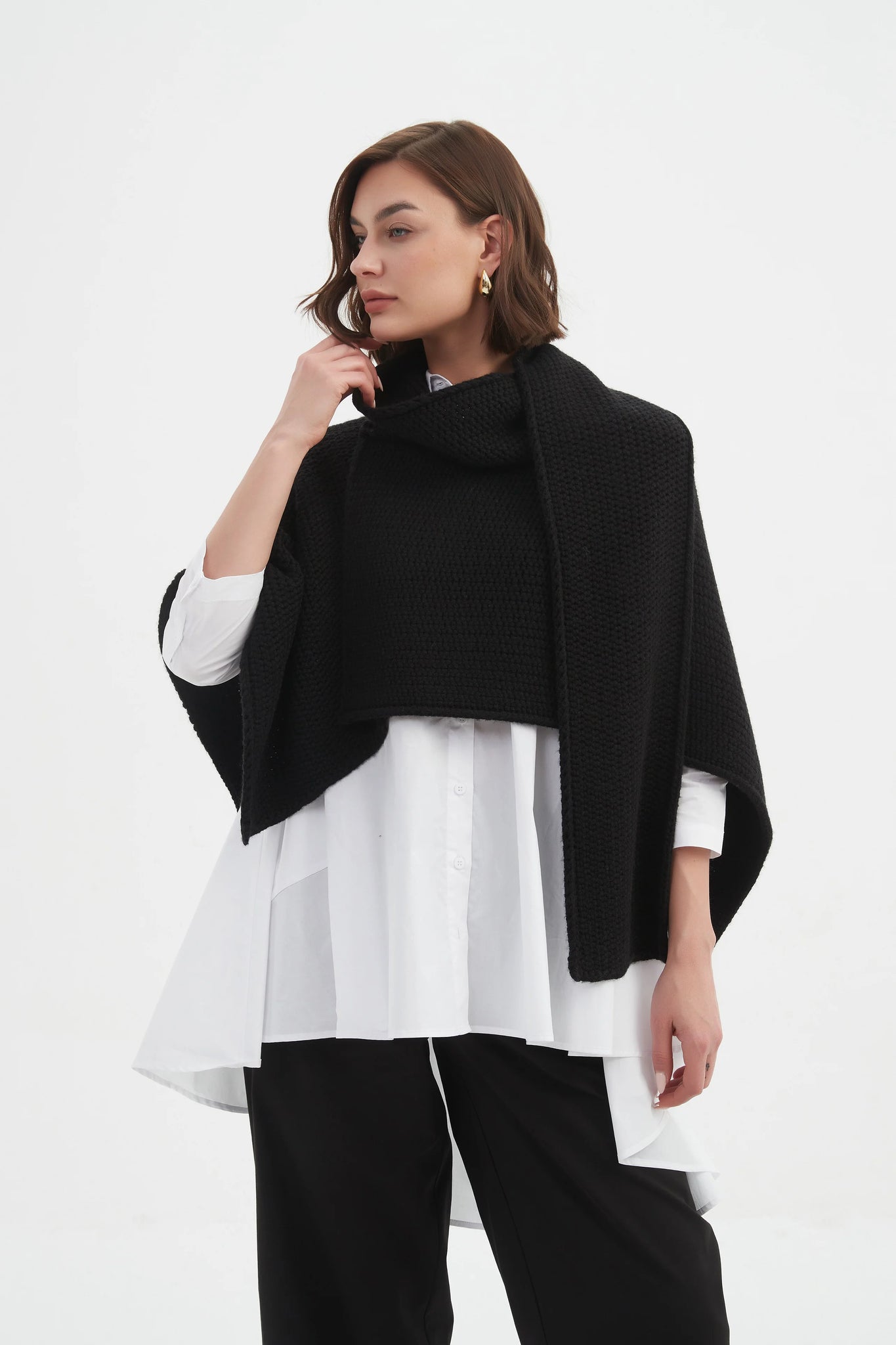 Asymmetric Wrap Knit - Black